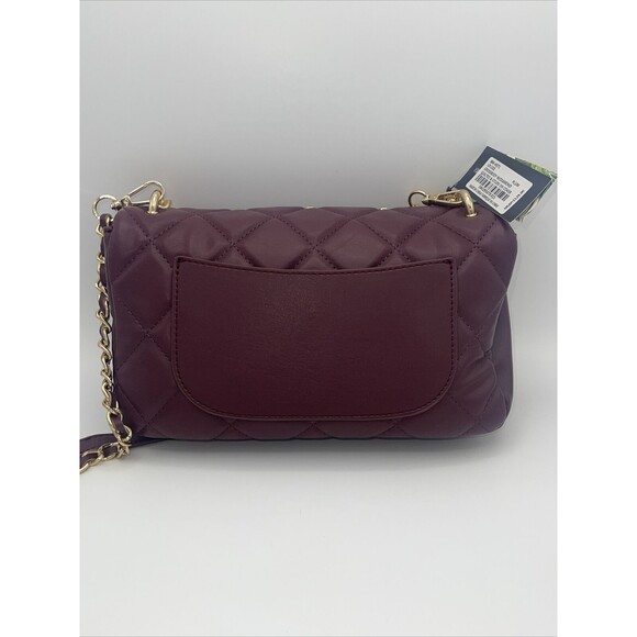 Badgley Mischka Vegan Leather Quilted Studded Crossbody Bag In Plum New - Picture 6 of 11